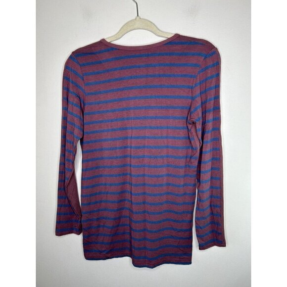 Two Blind Brothers Rayon Blend Purple Blue Stripe Long Sleeve Henley Size Medium - Picture 5 of 9